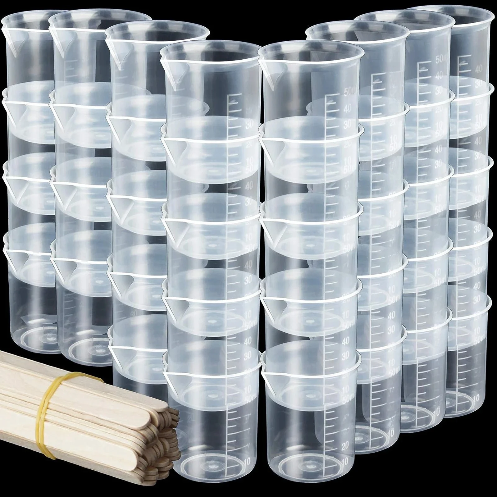5/20 Stuks Epoxyhars Gietgereedschap Kit Inclusief 5 Stuks 50Ml Maatbekers, 10 Stuks Houten Stokken, 5 Stuks 100Ml Maatbekers - afbeelding 2