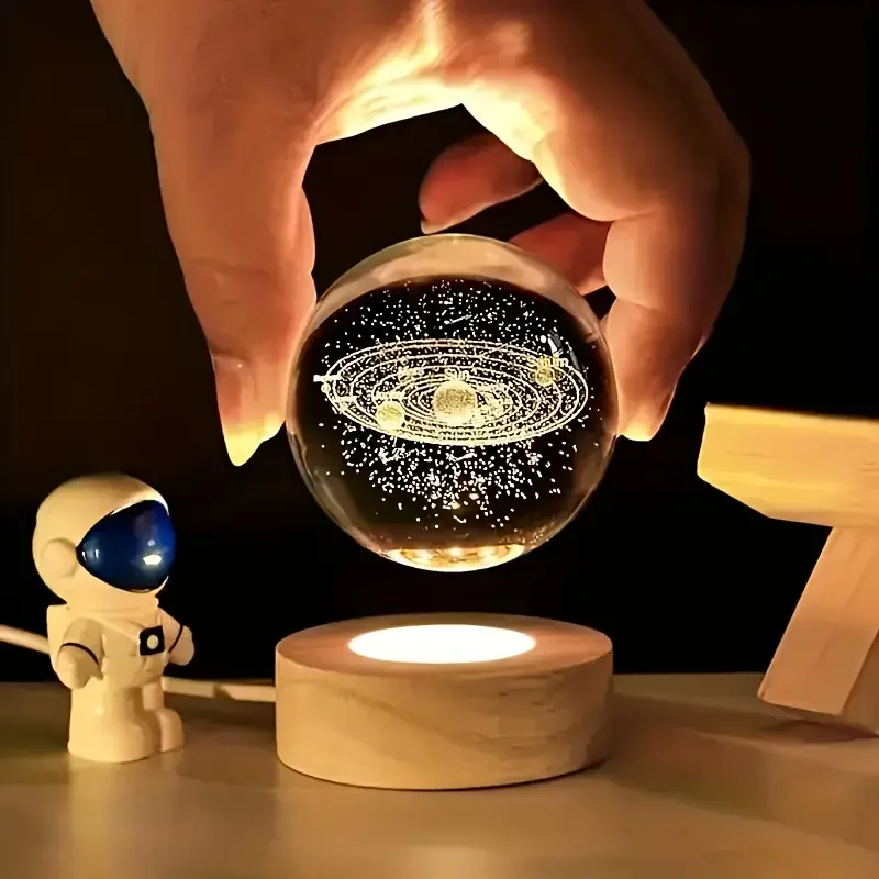 LED Night Light Solar System Galaxy Crystal Ball Table Lamp - Luminous Planet Bedside Lamp, An Ideal Gift For Astronomy Enthusia