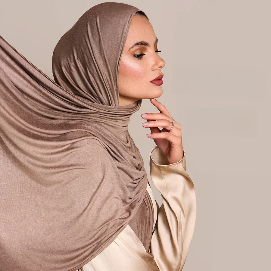 Modalny bawełniany Jersey szal w hidżabie długi muzułmański szal zwykły miękki Turban opaska na głowę dla kobiet z Afryki 170x60cm — zdjęcie 2