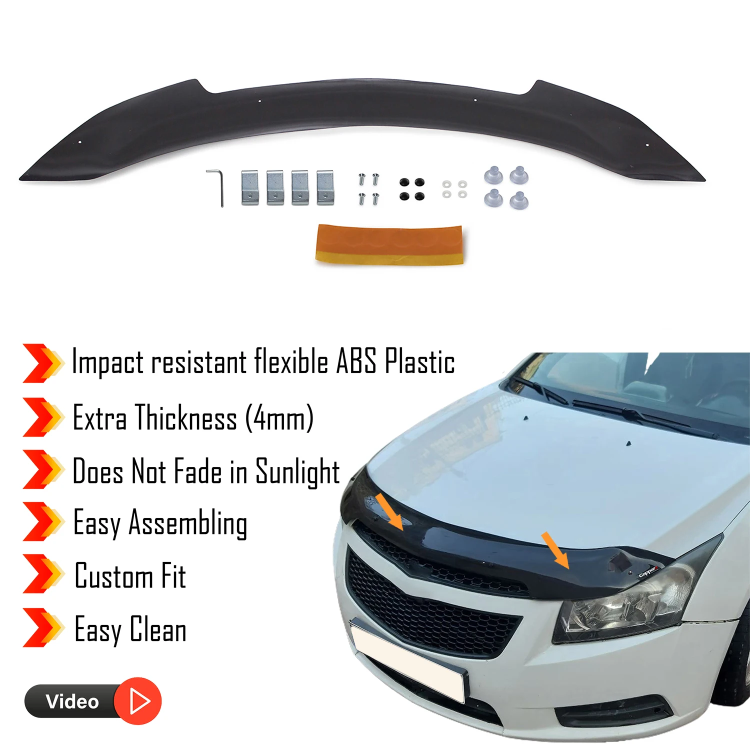 Hood Deflector Guard for Chevrolet Cruze (2008-2016) - (SD-HB- 5K) Bug Shield Bonnet Protector / 4 mm thickness material