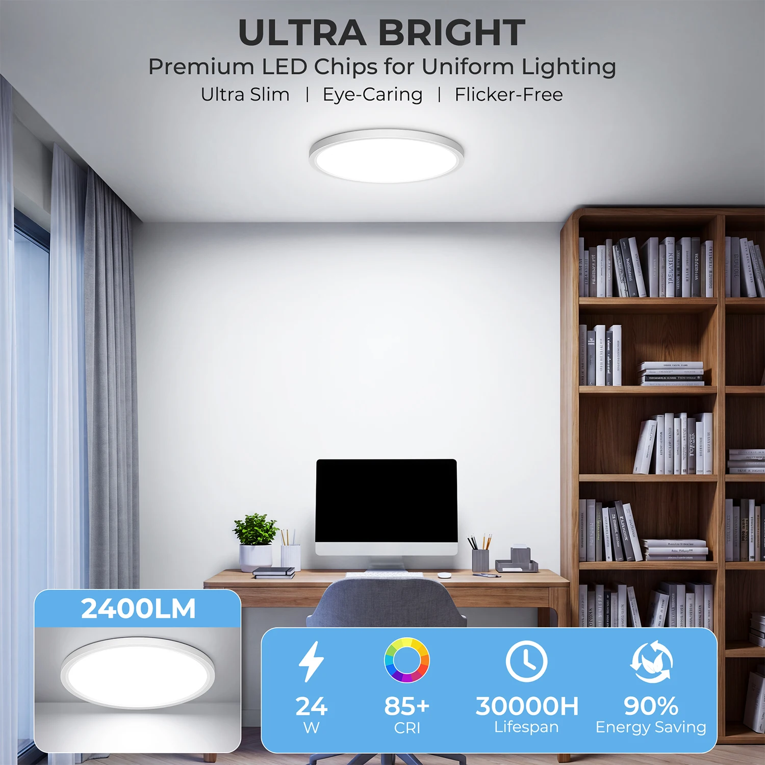 Bild 6: Variable Intensität runde LED-Deckenleuchte, Einbauleuchte, 3000K-6500K, Fernbedienung, einstellbare Helligkeit von 10% bis 100%, ideal für Schlafzimmer, Wohnzimmer und Küche (12/16/20/24 Zoll).
