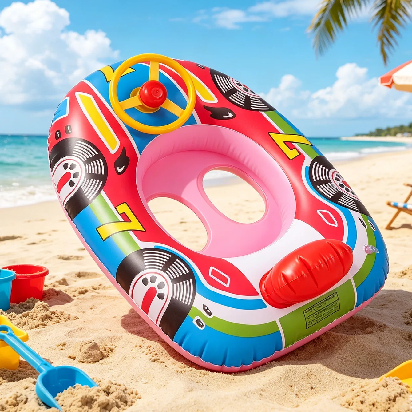1PC Inflatable Car Pool Float with Steering Wheel, PVC Water Seat Boat for Beach Pool Lake Summer Water Fun view 4