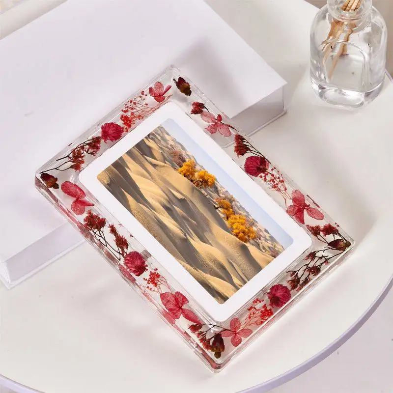 Secas Flor Acrílico Digital Video Photo Frame, Gravity Versão, 8GB de Memória, 1500mAh Bateria, Botão On and Off, Tela IPS, 7 polegadas