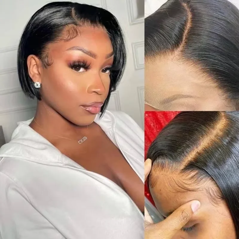 200% Pixie Cut Wig 13x4 Lace Front Wig Short Straight Transparent Lace Frontal Wigs 100% Human Hair Pre Plucked Brazilian Hair