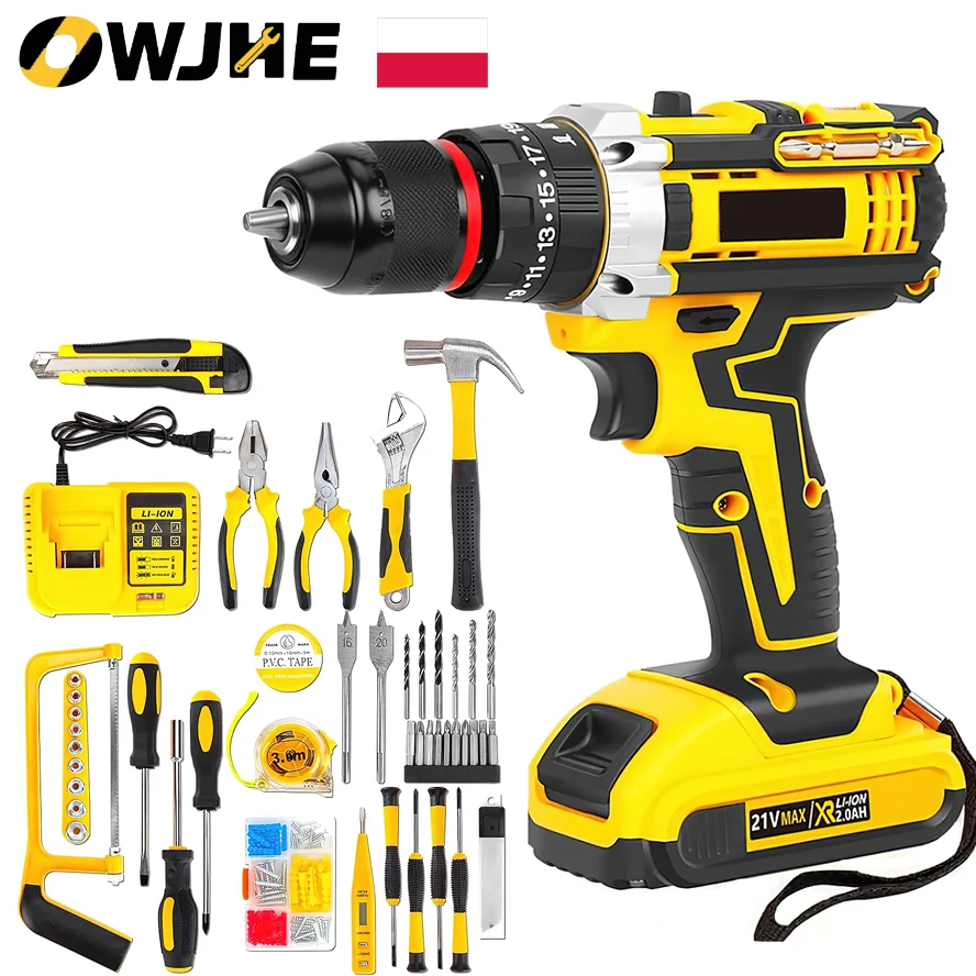 OWJHE-taladro de impacto inalámbrico, destornillador eléctrico, martillo eléctrico, Mini taladro manual inalámbrico, herramientas eléctricas con batería de iones de litio