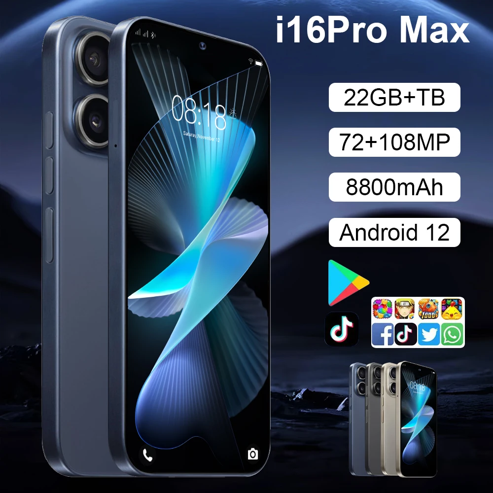 

2025 HOT i16 Pro Max 7.3inch HD Global Edition Original Smart Dual Card 8000mAh Battery Facial Recognition Function