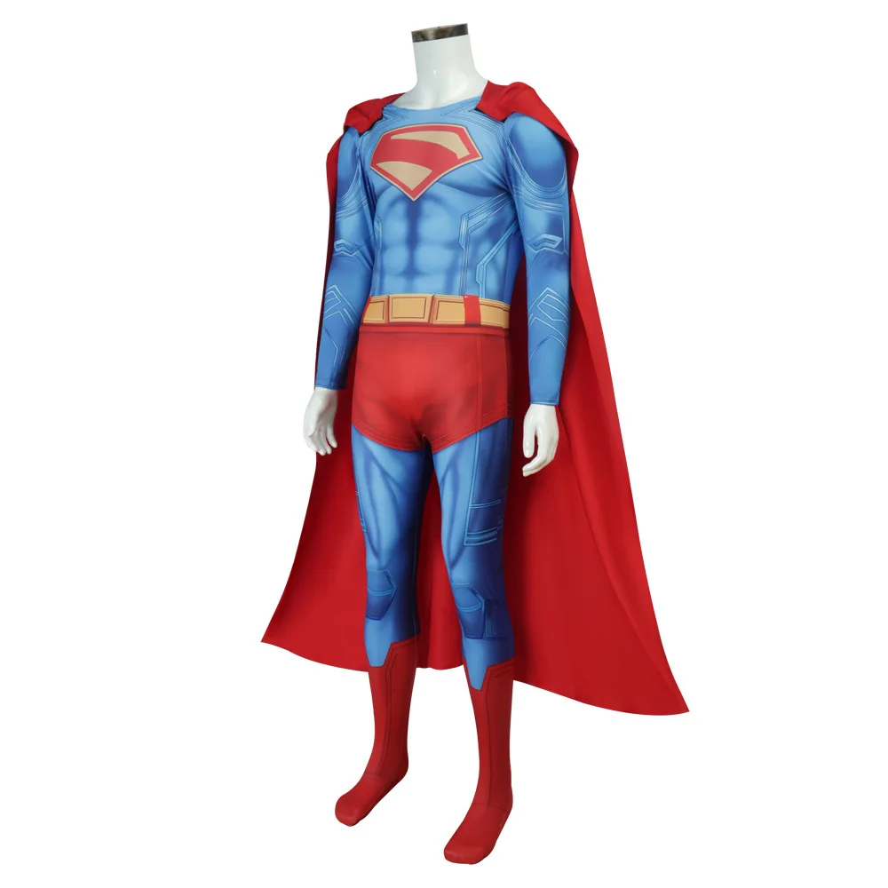 

2025 Superhero Cosplay Costume, Clark Kent Rebirth Jumpsuit, Adult Blue Red Superhero Bodysuit For Men Halloween Carnival
