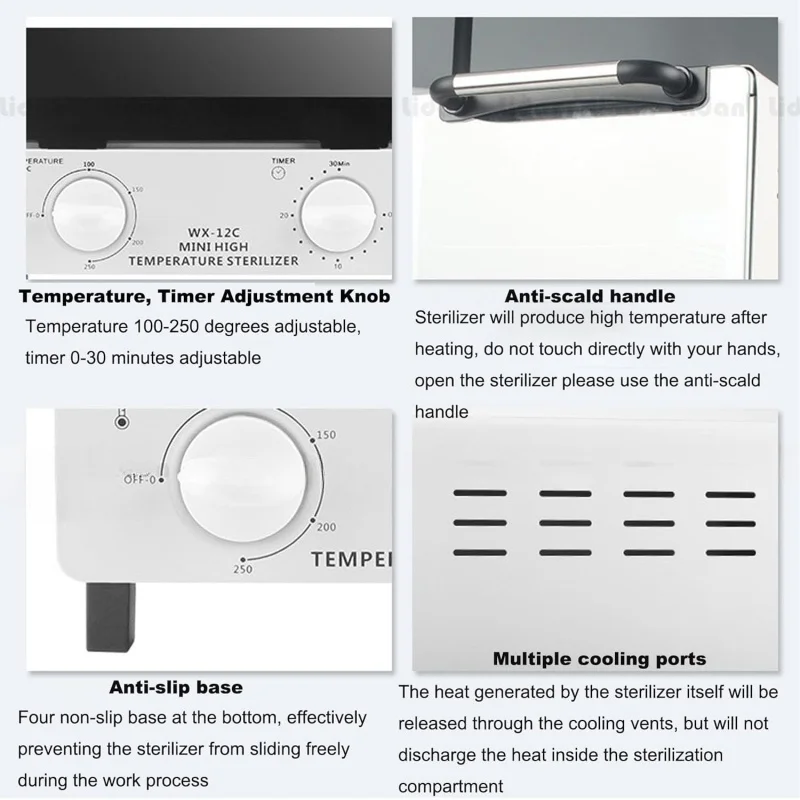 Стерилизатор высокой температуры из нержавеющей стали на 10 л. Шкаф для сухого распределения тепла с 2 слоями быстрого нагрева и таймером для инструментов для ногтей/салона.