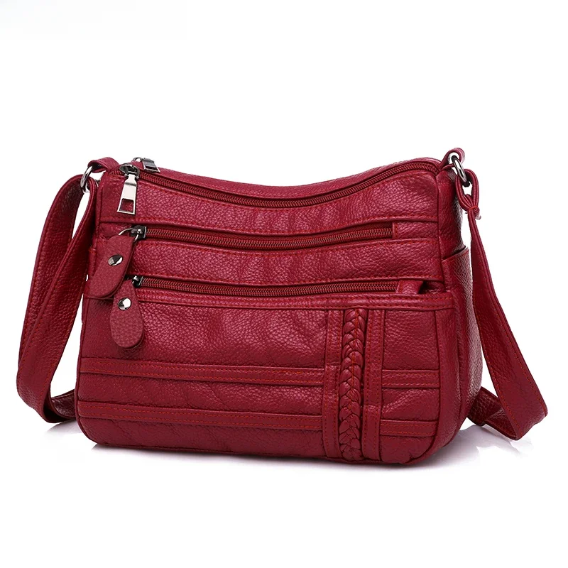 Annmouler moda damska torba Pu miękka skórzana torba na ramię wielowarstwowa torba Crossbody jakość woreczek marki czerwona torebka torebki — zdjęcie 2