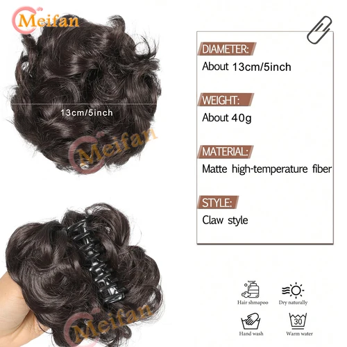 Imagen 2 del producto Moño sintético para mujer, moño rizado desordenado, pinza en la pieza de cabello, moño de pelo falso ondulado, extensiones de cola de caballo, postizos para mujer