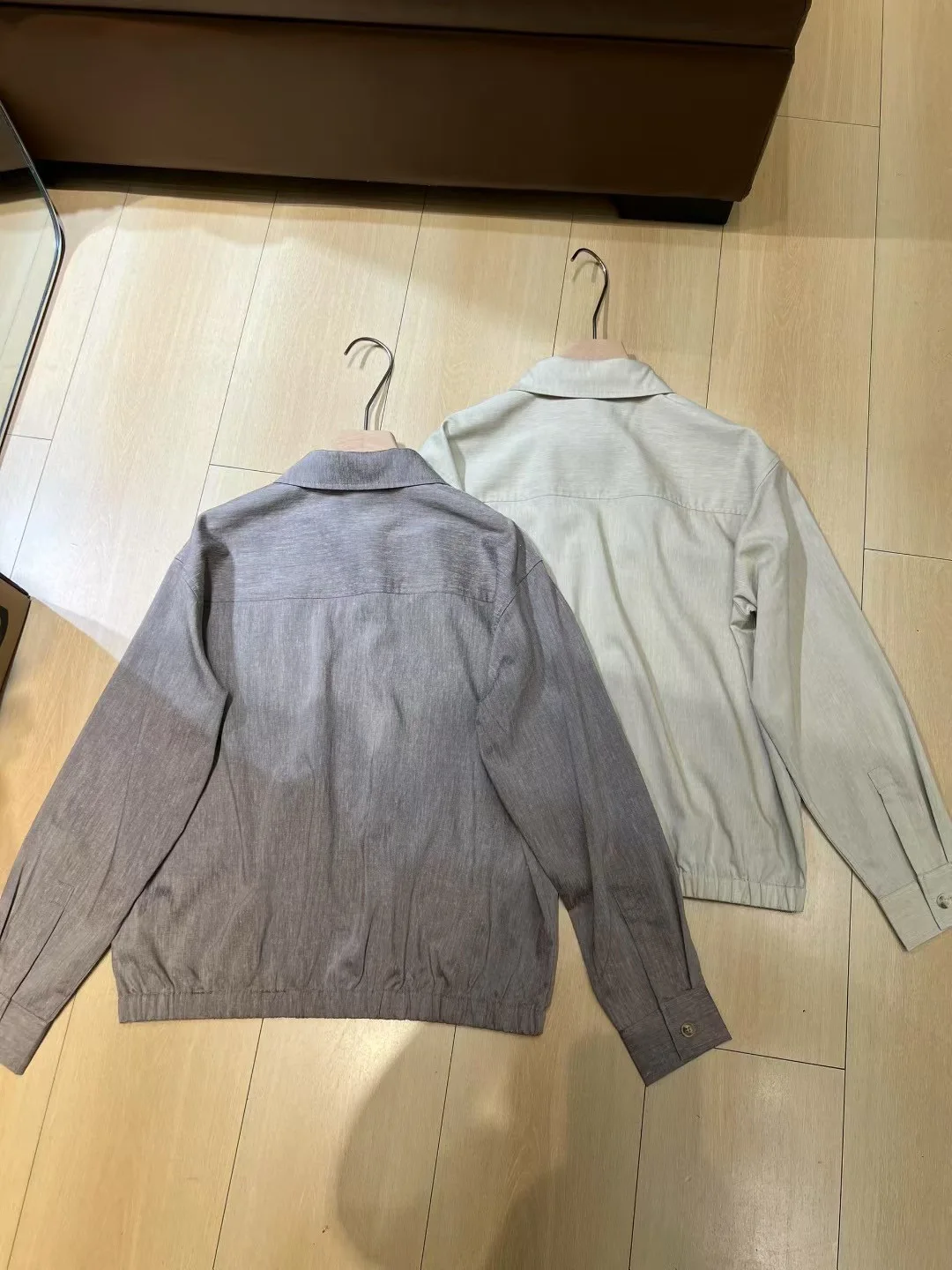 秋のデミシーズンビーズトリミング無地リネンジャケット