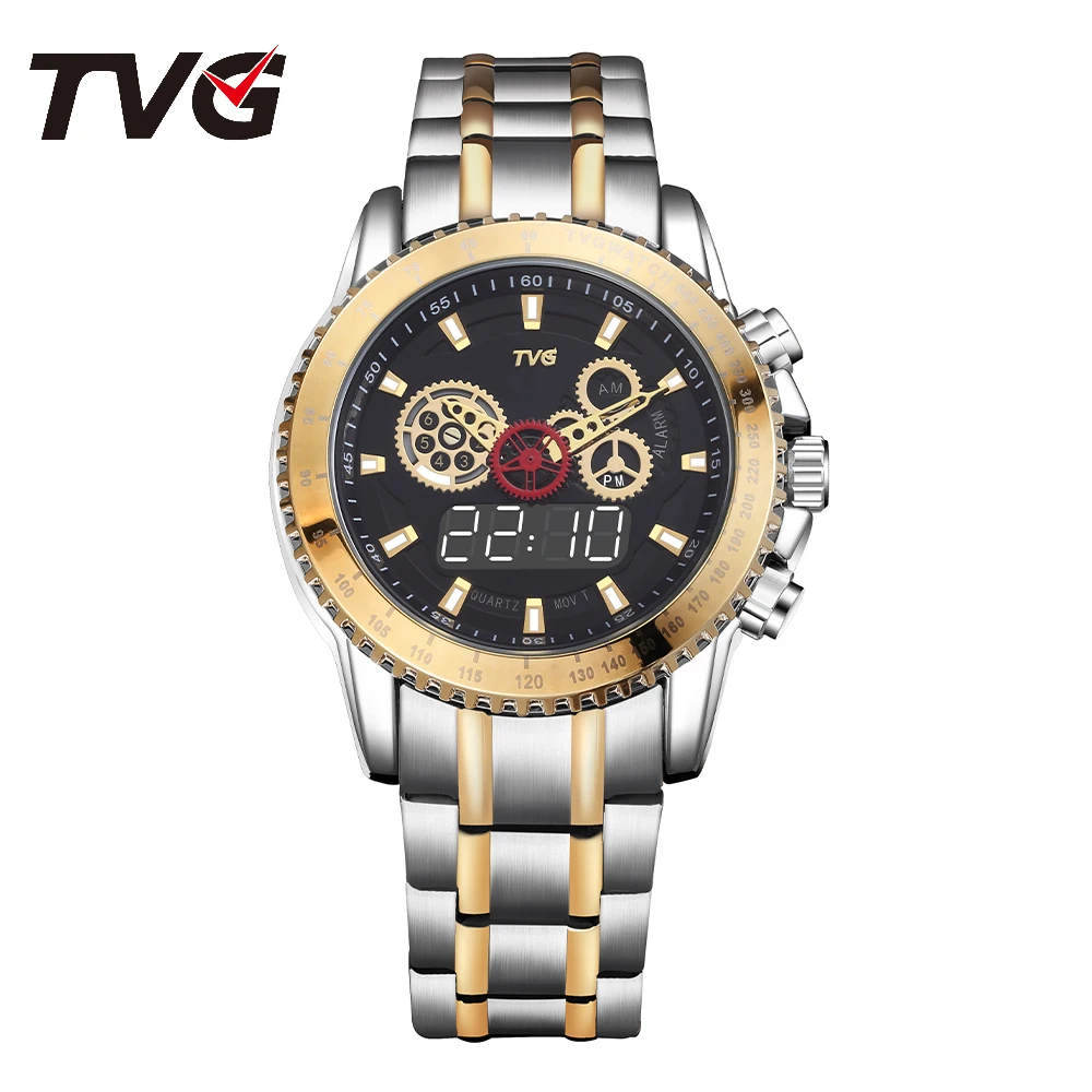

Military Watch TVG Luxury Fashion Brand Watch Men's Steel Belt Calendar Week Multi-Function Dual Time Zone Watch