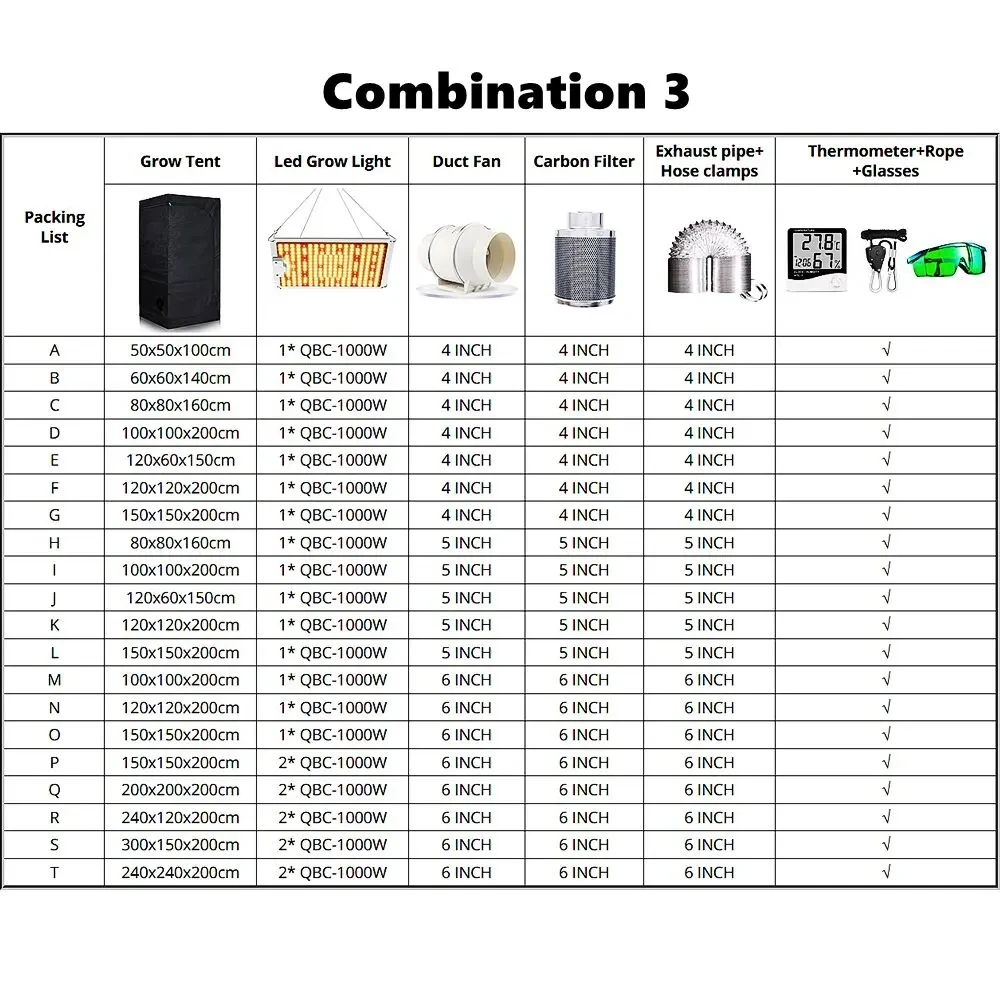 Kweek Tent Complete Set 2000W Led Grow Light + 4/5/6 Koolstof Filter Meerdere Grootte Combo Donkere Kamer Voor Hydrocultuur Kweeksysteem