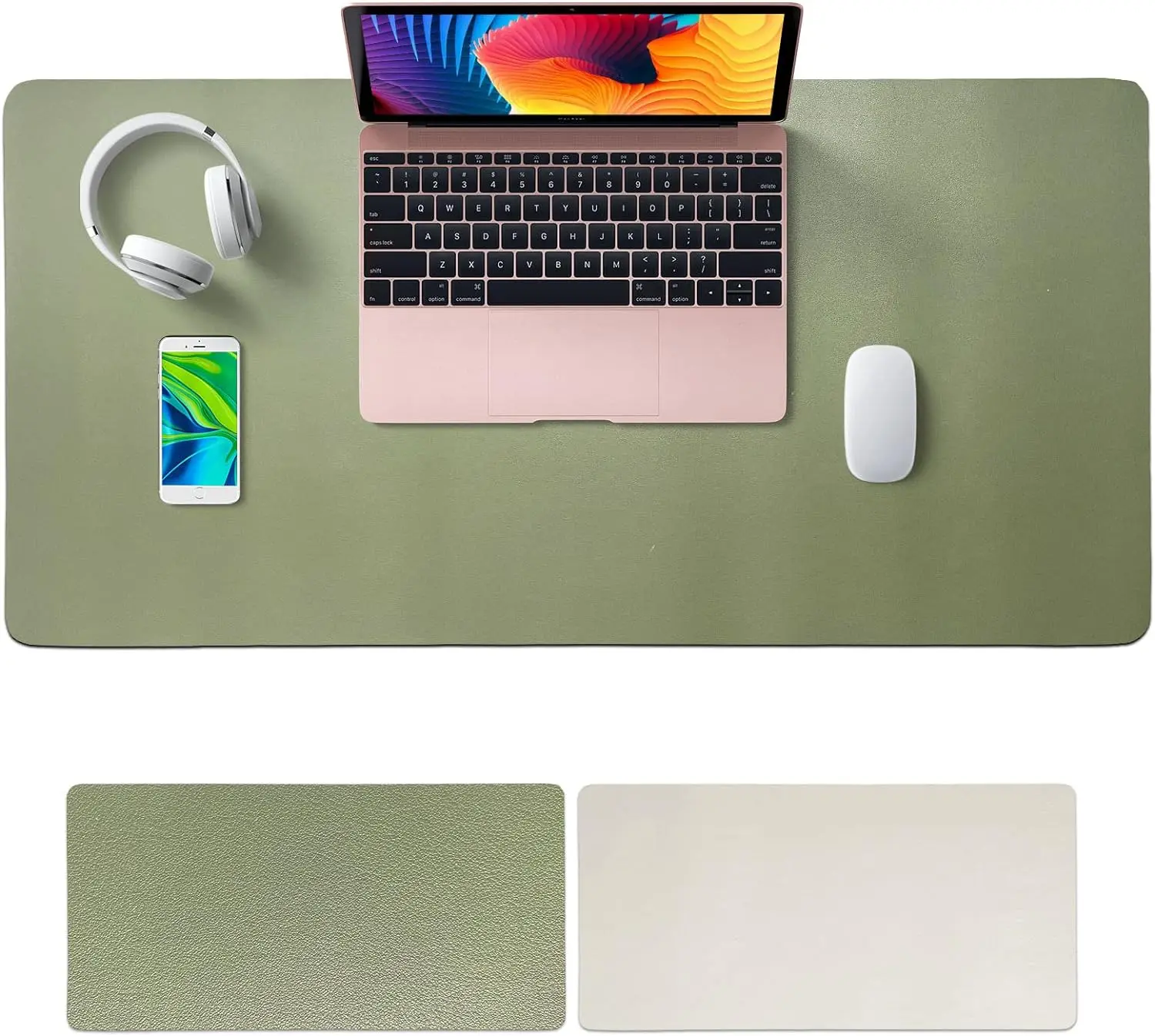 Non-Slip Waterproof Dual Multifunctional Desk Pad 80x40cm,Dual-Side Use Desk Mat Protector (Green/Silver)