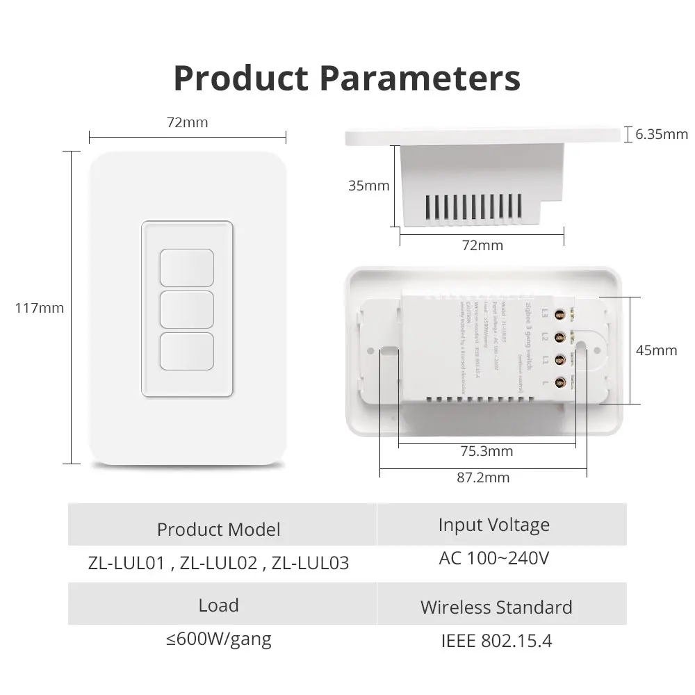 Zemismart Tuya Zigbee Interruttore della luce da parete NO Interruttore neutro Tipo US AU Interruttori fissi Alexa Google Home Control