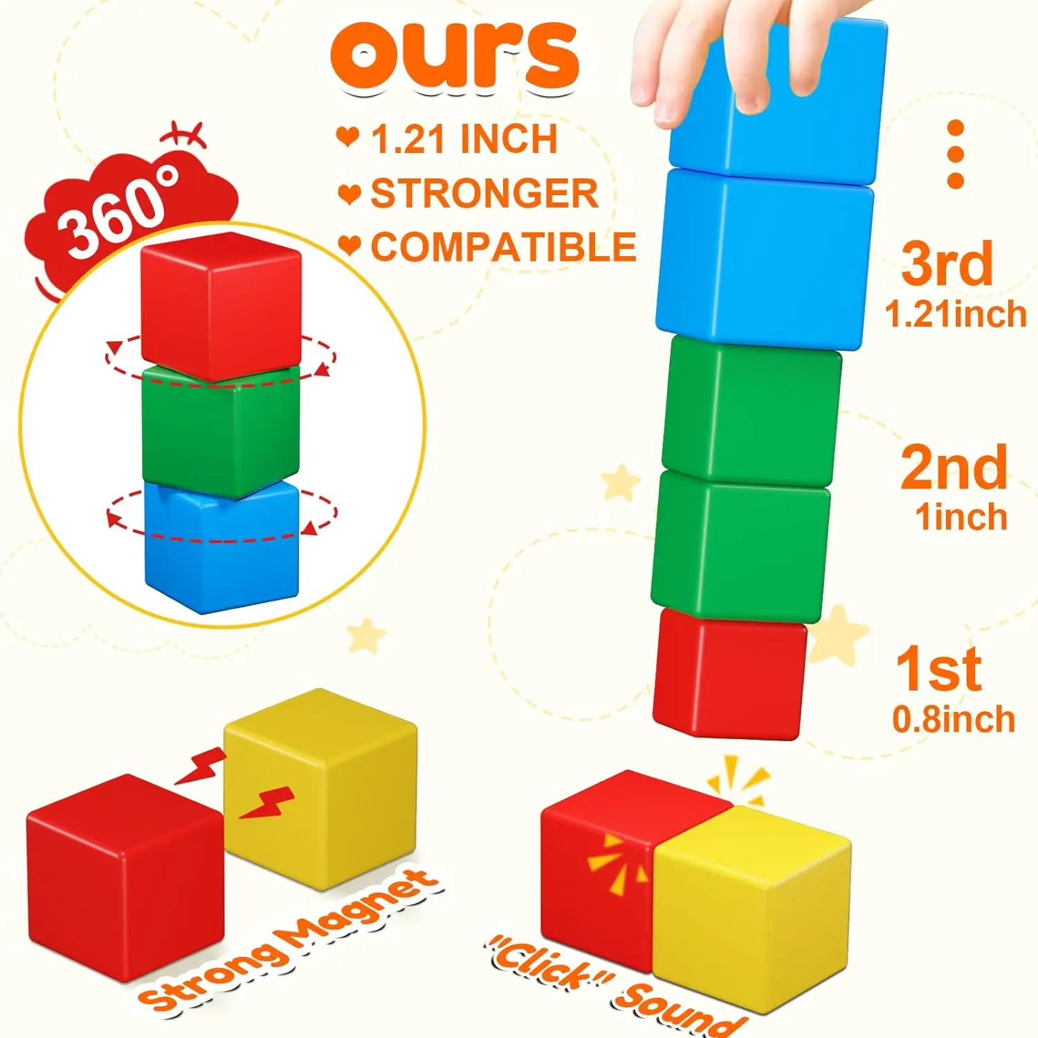 Magnetisches Bausteine-Set für Kinder – 35 bunte Magnetwürfel für Kleinkinder, Jungen und Mädchen ab 3 Jahren – STEM-Lernspielzeug B