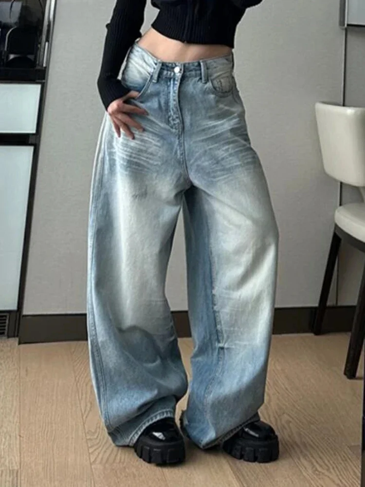Duomofu hellblau klassische gerade Straße Baggy Jeans Frauen Herbst Vintage Basic einfache lässige