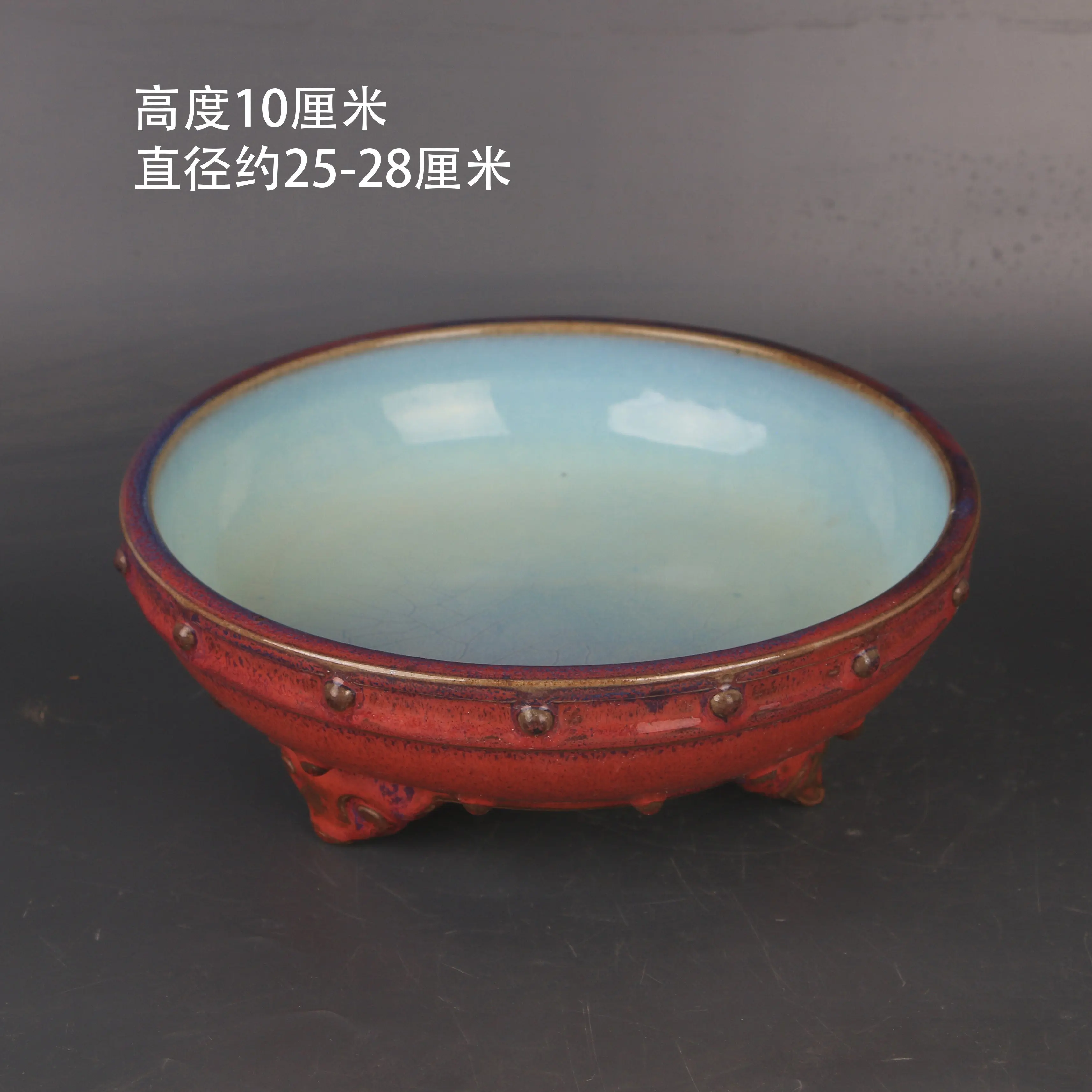 Chinese Song Style Jun Ware Red Glaze Splashed Earthworm Track Pattern Large Drum Nail Brush Washer Vintage Porcelain Home Decor