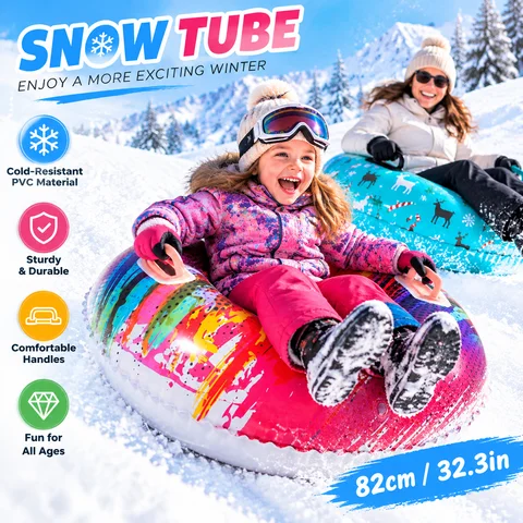 1PC Inflatable Snow Tube PVC Sled Snow Tube with Handles Double Layer Reinforced Edge Fast Inflation Valve Winter Snow Sledding
