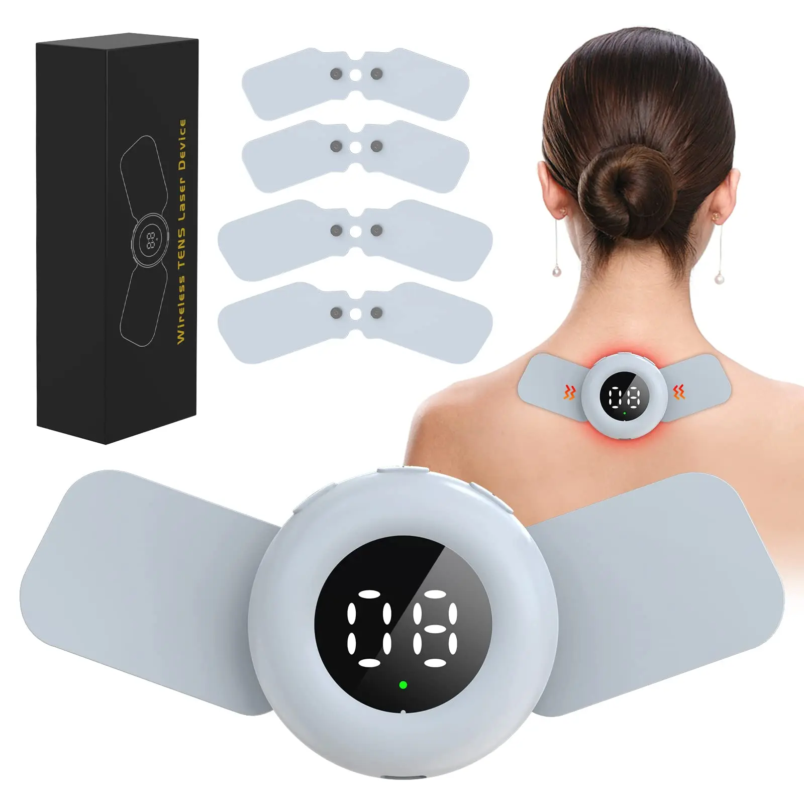 

4PCS TENS EMS Unit Muscle Stimulator Wireless Neck Massager Infrared Red Light Therapy Cold Laser Device for Cervical Shoulder Back Body Pain Relief Deep Tissue Arms Legs Foot Massager Electric Pulse Arthritis Sciatica Healthcare Recovery Equipment