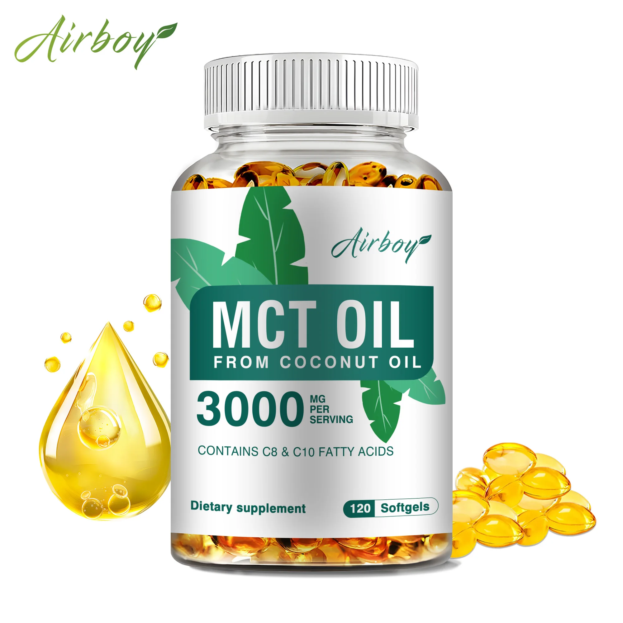 MCT OIL Capsules 3000mg - Energy Production, Brain Enhancement, Weight Management, Metabolism Boosting - 120 Capsules