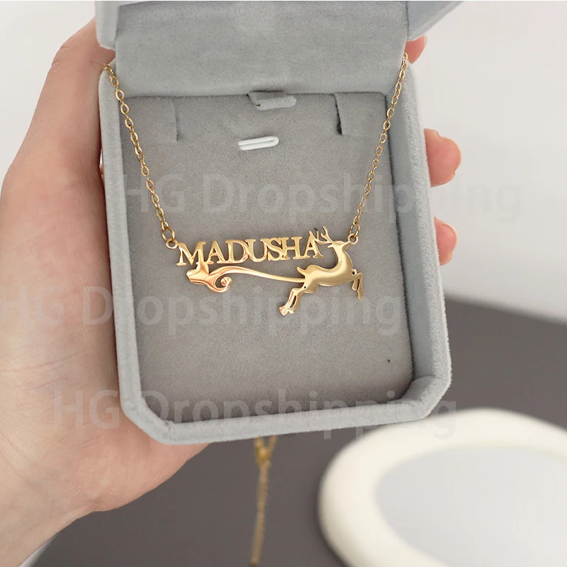 Personalized Custom Name Necklace for Women Deer Symbol Stainless Steel Jewelry Winter Choker Chain Christmas Gift