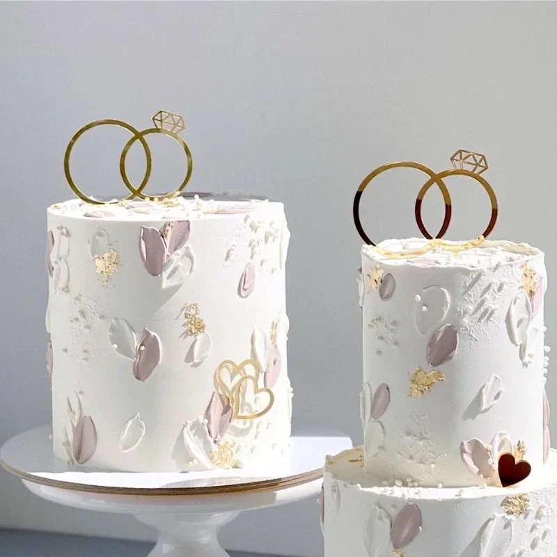 Ins – bague en acrylique doré, décoration de gâteau de mariage, proposition de mariée et de marié, décoration de gâteau de mariage pour cadeau de fiançailles, décoration de Dessert
