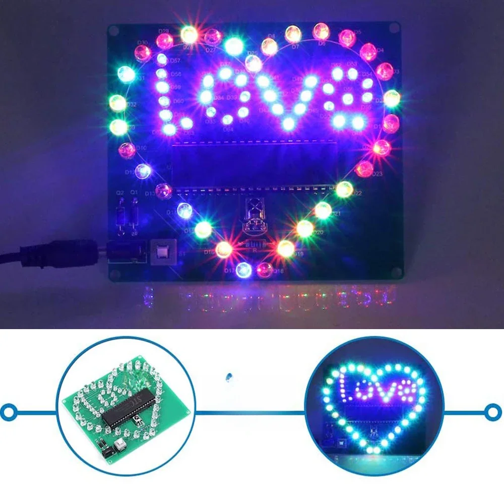 Zestaw elektroniczny DIY LED migające serce światła miłosne prezent walentynkowy projekt lutowania praktyka pilot zdalnego sterowania RC Circuit montaż — zdjęcie 2