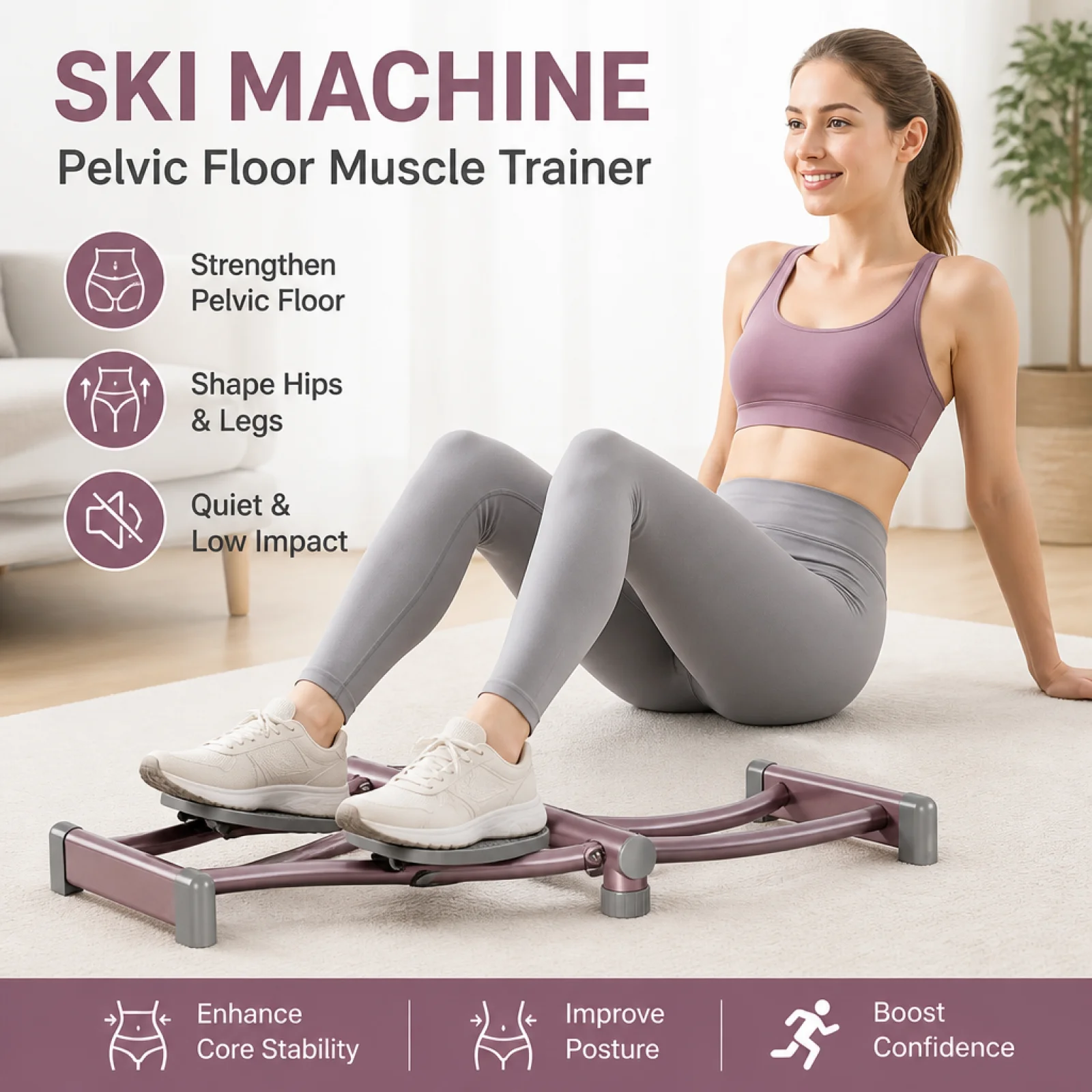 Pelvic Floor Trainer Foldable Leg and Hip Trainer Thigh Exerciser Portable Thigh Exercise Machine Quiet Operation for Indoor