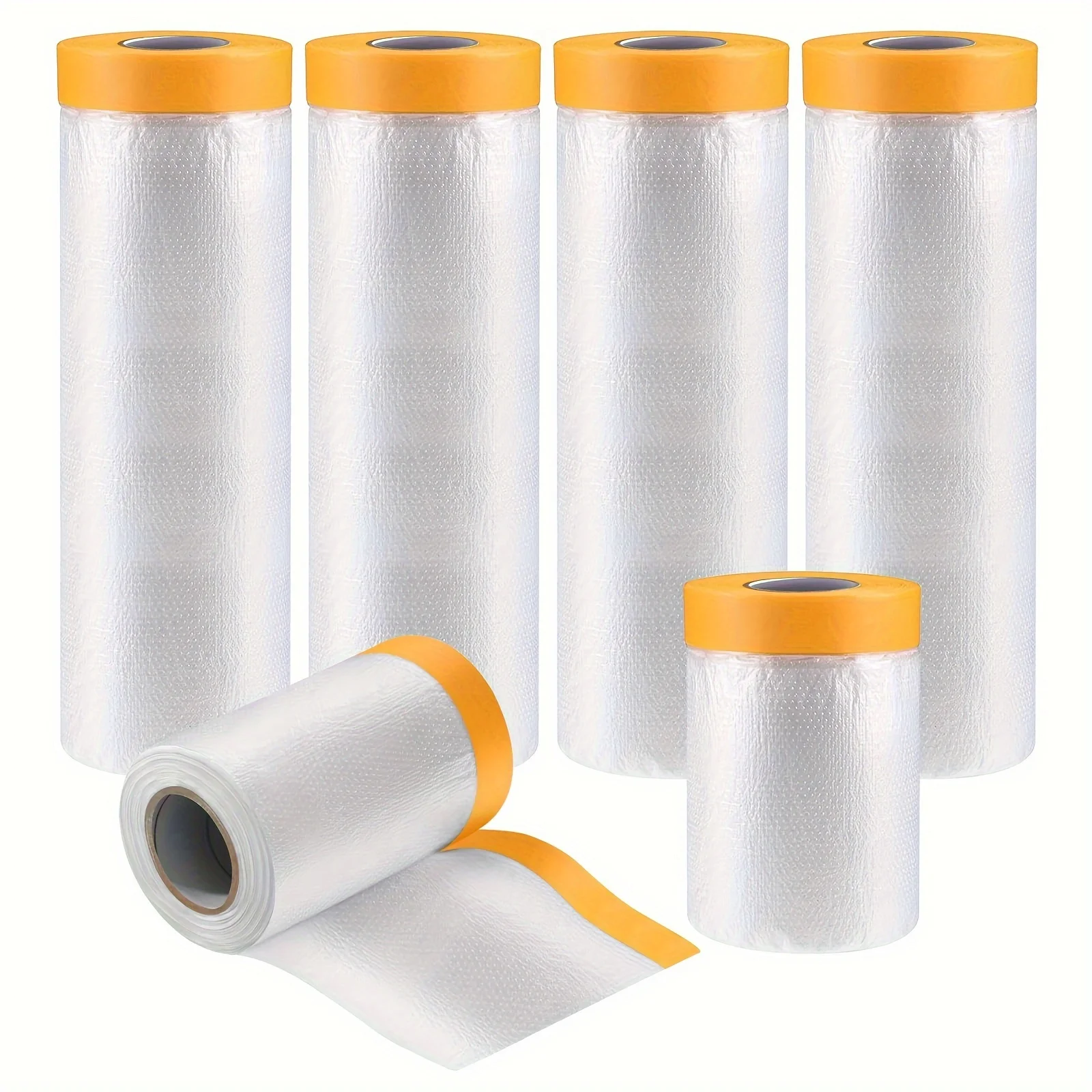 6 Rolls Tape and Drape Pre-Taped Masking Film for Automotive Painting Covering Painters Plastic Tape for Appliance Furniture