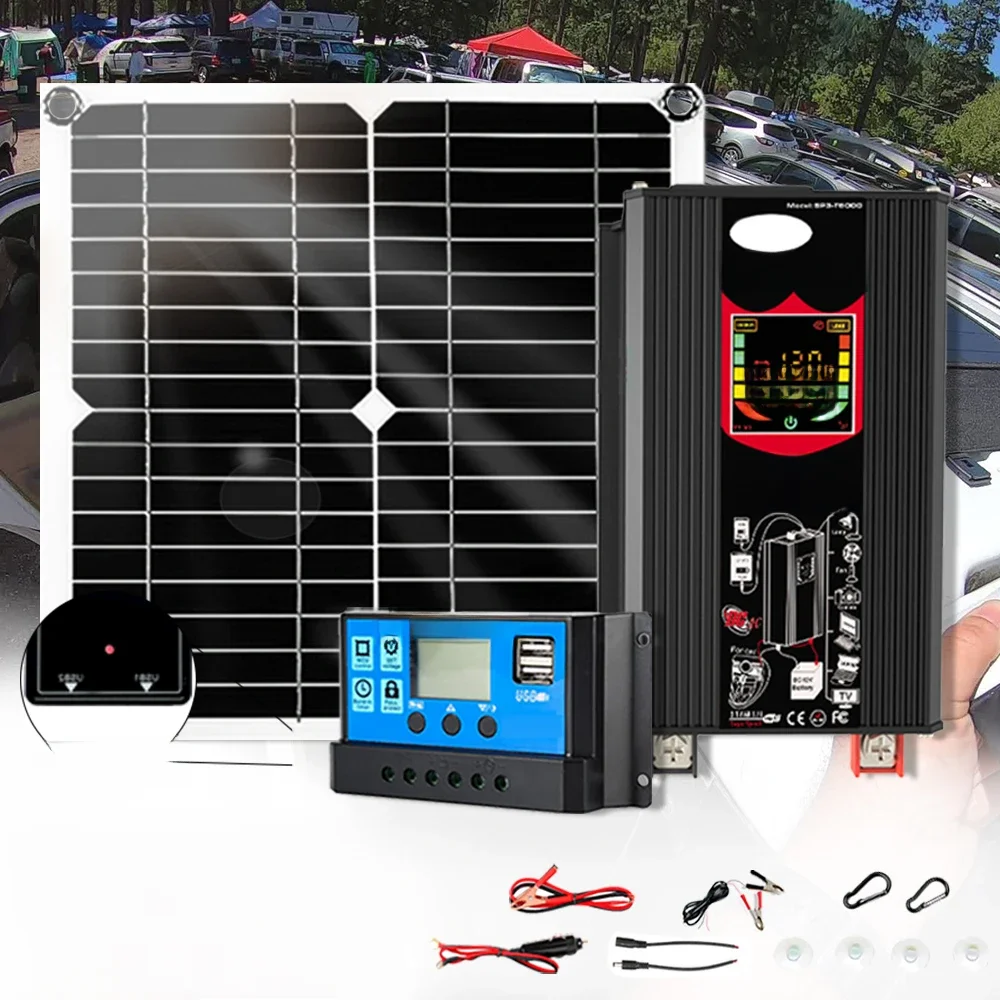 Off Grid Solar System for Home 6000W 220v Inverter 30A Controller 5V Solar Panel Full Set for House Camping For Car RV — zdjęcie 2