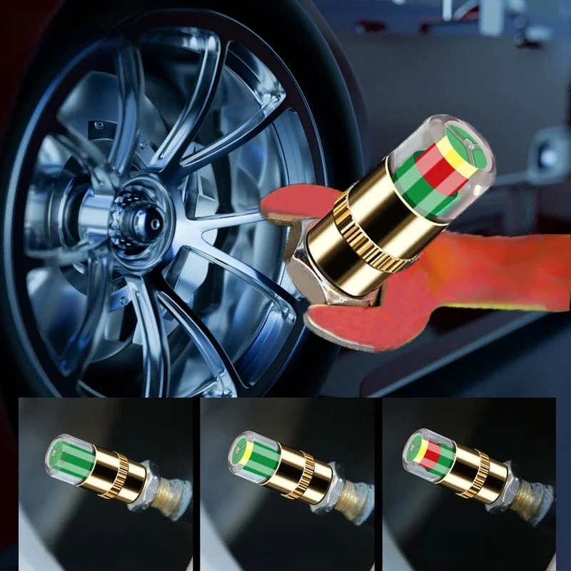 4 pièces/lot 2.4 Bar système de surveillance de la pression des pneus de voiture bouchon indicateur de capteur antivol 3 couleurs alerte oculaire jauge de pression d'air