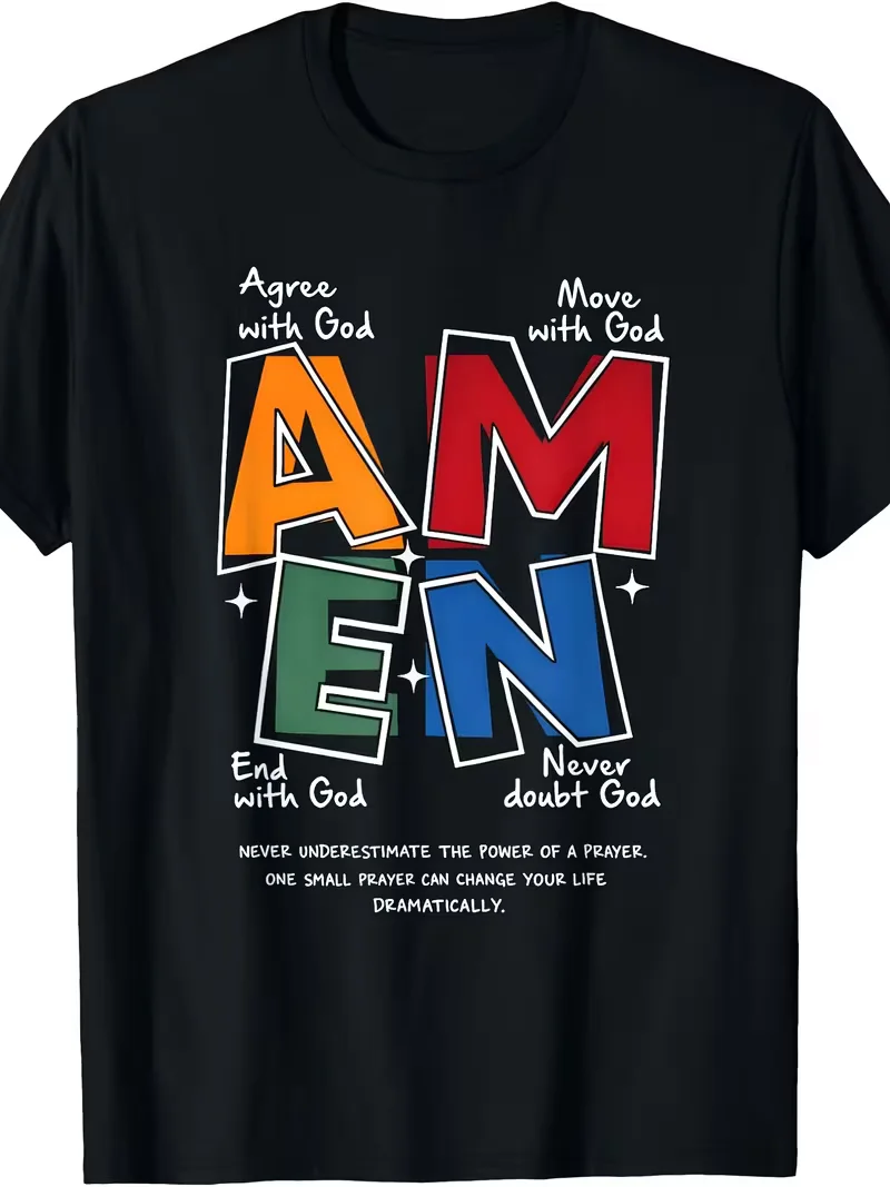 Colorful Amen Christian Tshirt, Agree Move End With God Faith Tee, Inspirational Prayer Religious Graphic Shirt, Gift For Church Believers