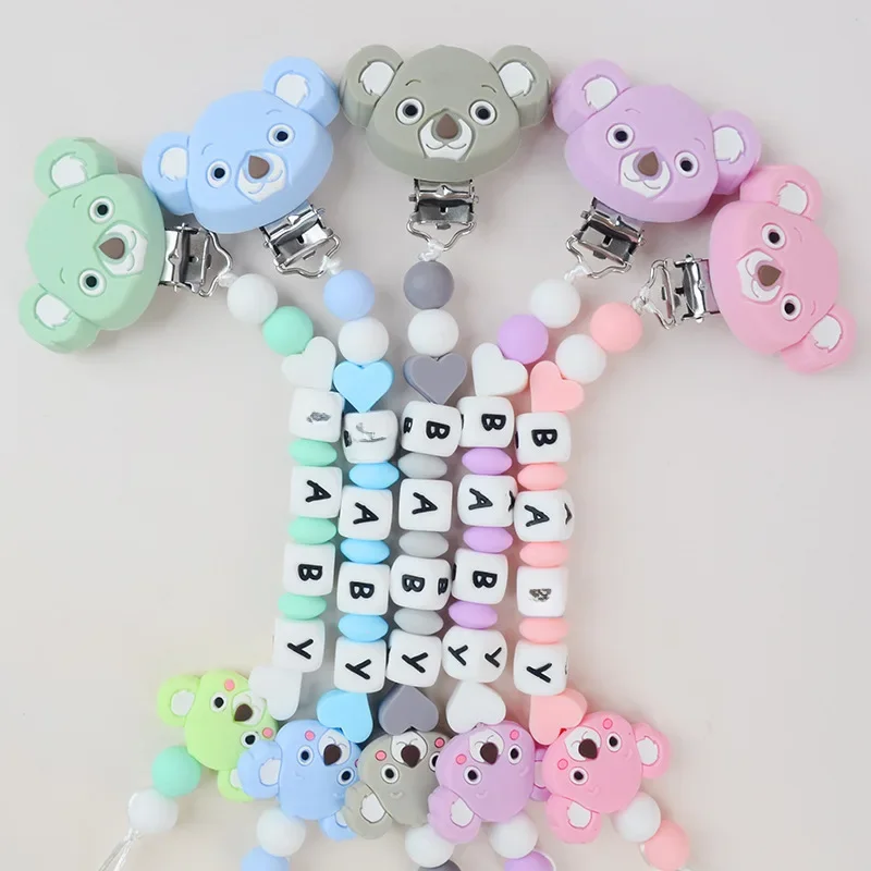 Klips do smoczka dla niemowląt personalizuj imię kreskówka Koala manekin uchwyt na sutek łańcuszek akcesoria dla dzieci niestandardowy prezent dla noworodka gryzaki — zdjęcie 2