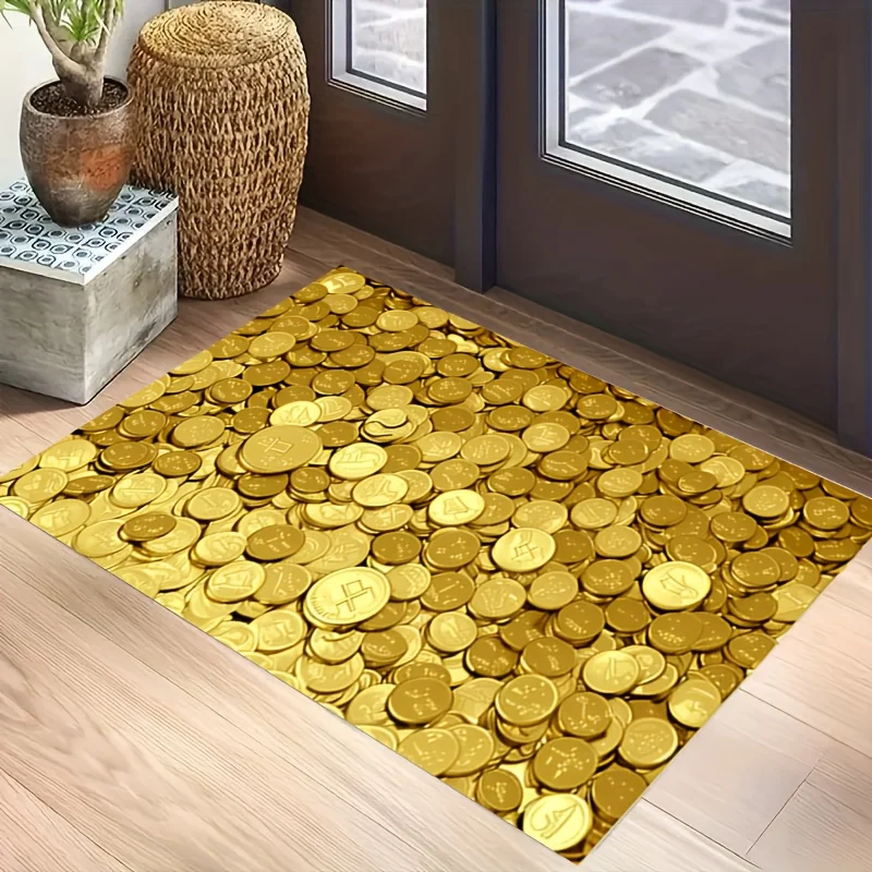 VIKAMA Fortune Gold Coin Carpet Golden Doormat Step On It And Get Rich Welcome Mat Soft Carpet For Live Room Rug For Bedroom