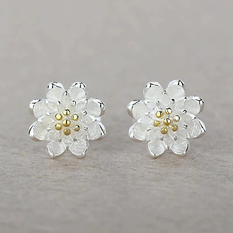 Butik Lady Shining Flower Fashion 925 Sterling Silver Kolczyk sztyft Chrząstka Piercing Kolczyki Biżuteria Boho Prezent dla kobiet — zdjęcie 2