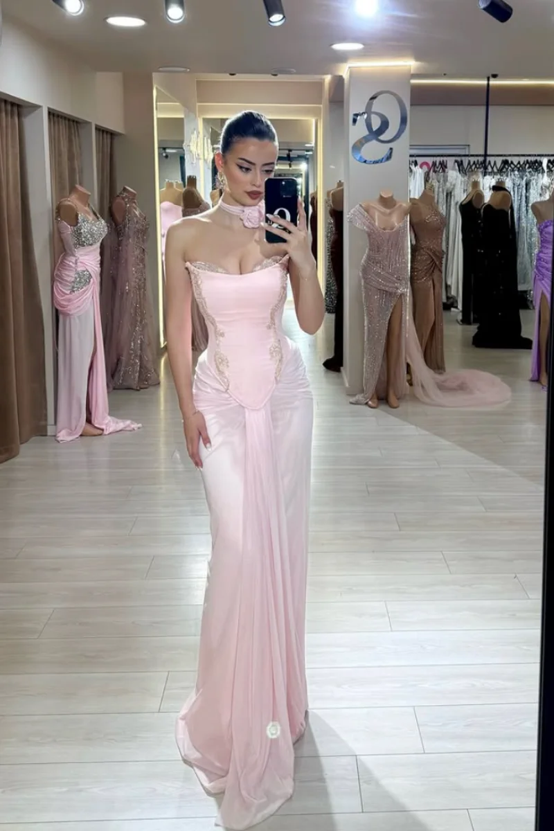 Annie-vestidos de fiesta con cuentas en la cintura, vestidos de noche de color rosa dulce, vestidos de fiesta de Boda de Princesa sirena con hombros descubiertos sexys