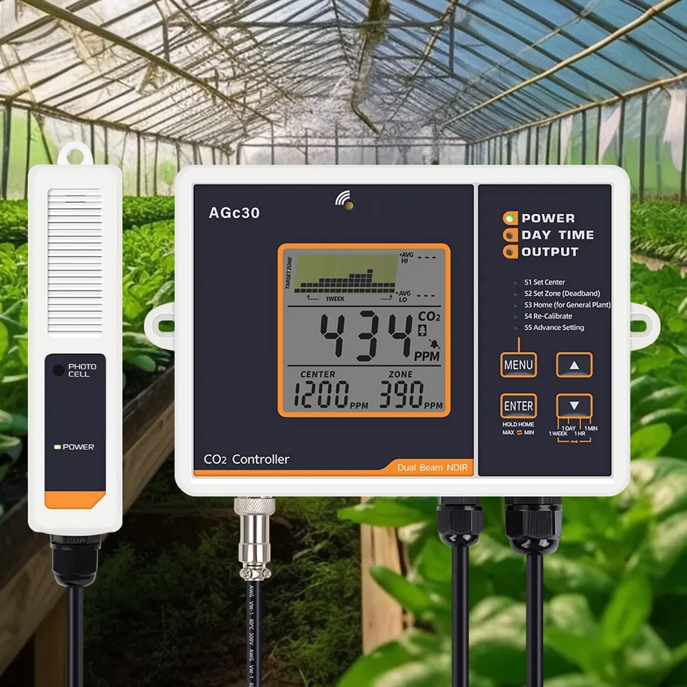 CO2 Controller Monitor AGc30 With NDIR Sensor For Greenhouse Hydroponics Ventilation System 5000ppm LCD Display Timer Auto