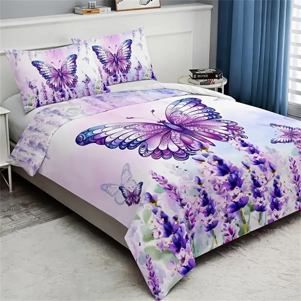 Fashion Fresh Duvet Cover Set, Butterfly Floral Print Bedding Set, Soft Comfortable Breathable Duvet Cover, For Bedroom Guest