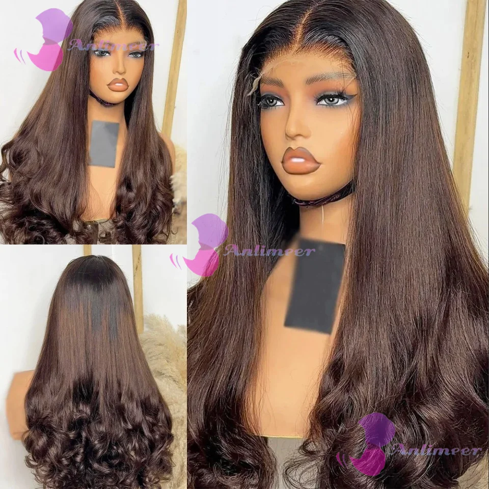 

#2T4 Ombre Dark Brown Loose Wavy Pre Plucked 5x5 Silk Top Closure Wigs Brazilian 13x6/360 Lace Front Wigs With Bleached Knots