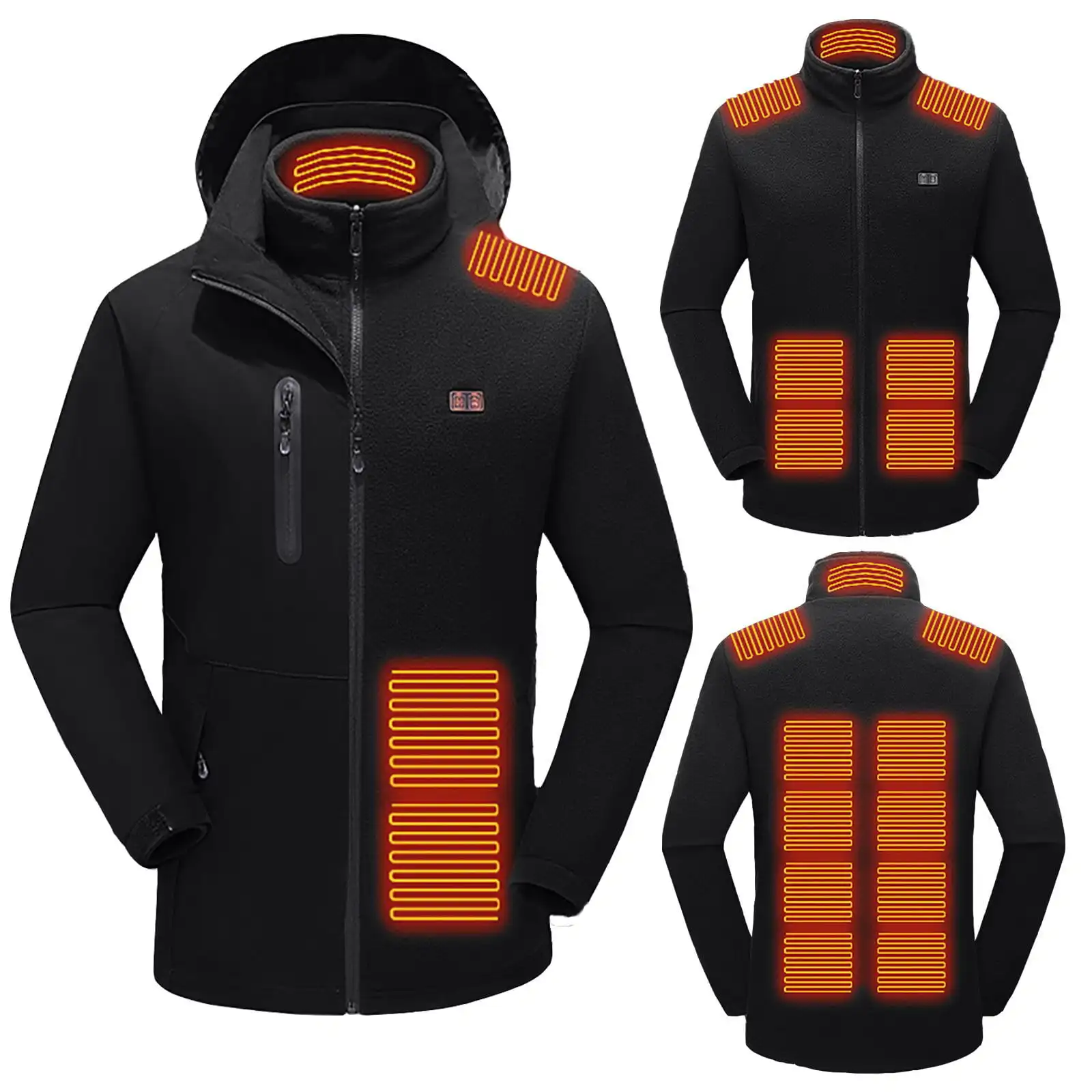 Heated Jacket with Battery, 15 Areas, USB Electric Heating, 3-Level Temperature, Thermal Jacket for Skiing, Camping, Winter