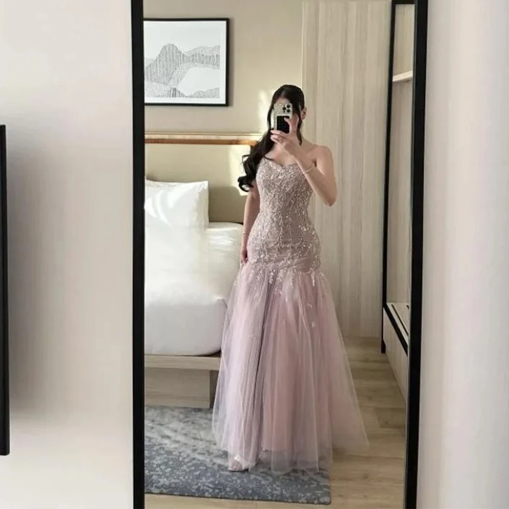 Maßgeschneiderte florale Abendkleider, langes, trägerloses, luxuriöses Damen-Partykleid mit Applikationen, glitzernde Cocktailkleider für Teenager