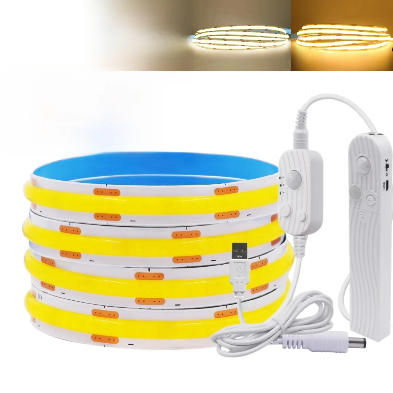 Bande Lumineuse LED avec Capteur de Mouvement, Flexible, USB, COB, Densité de Batterie 4AAA, Linéaire, 8mm, 320 Gible, Ruban, Corde pour Rétro-Éclairage, 5V