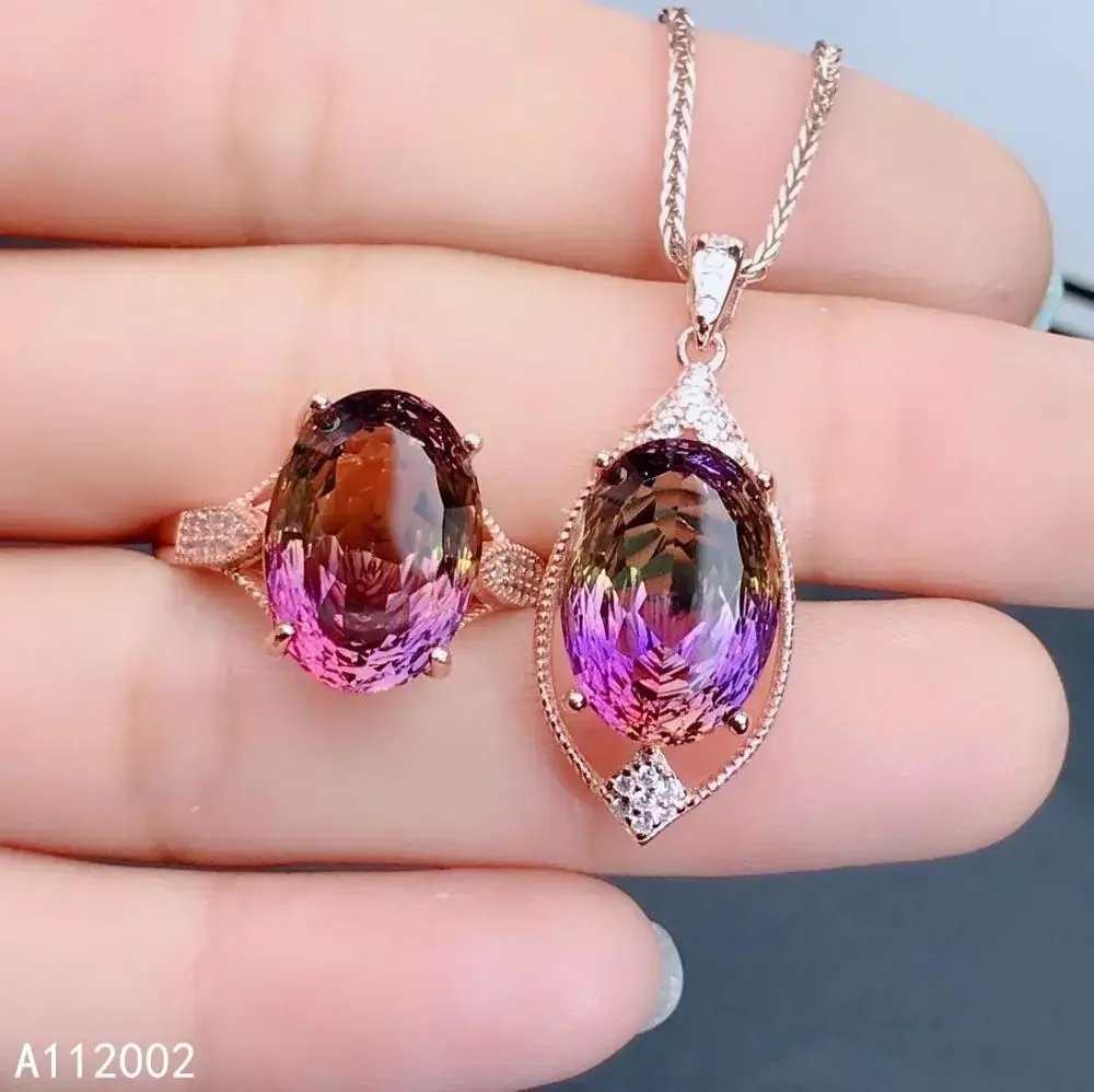 

KJJEAXCMY Fine Jewelry Ametrine 925 Sterling Silver Women Gemstone Pendant Necklace Chain Ring Set Popular Hot Selling Gift