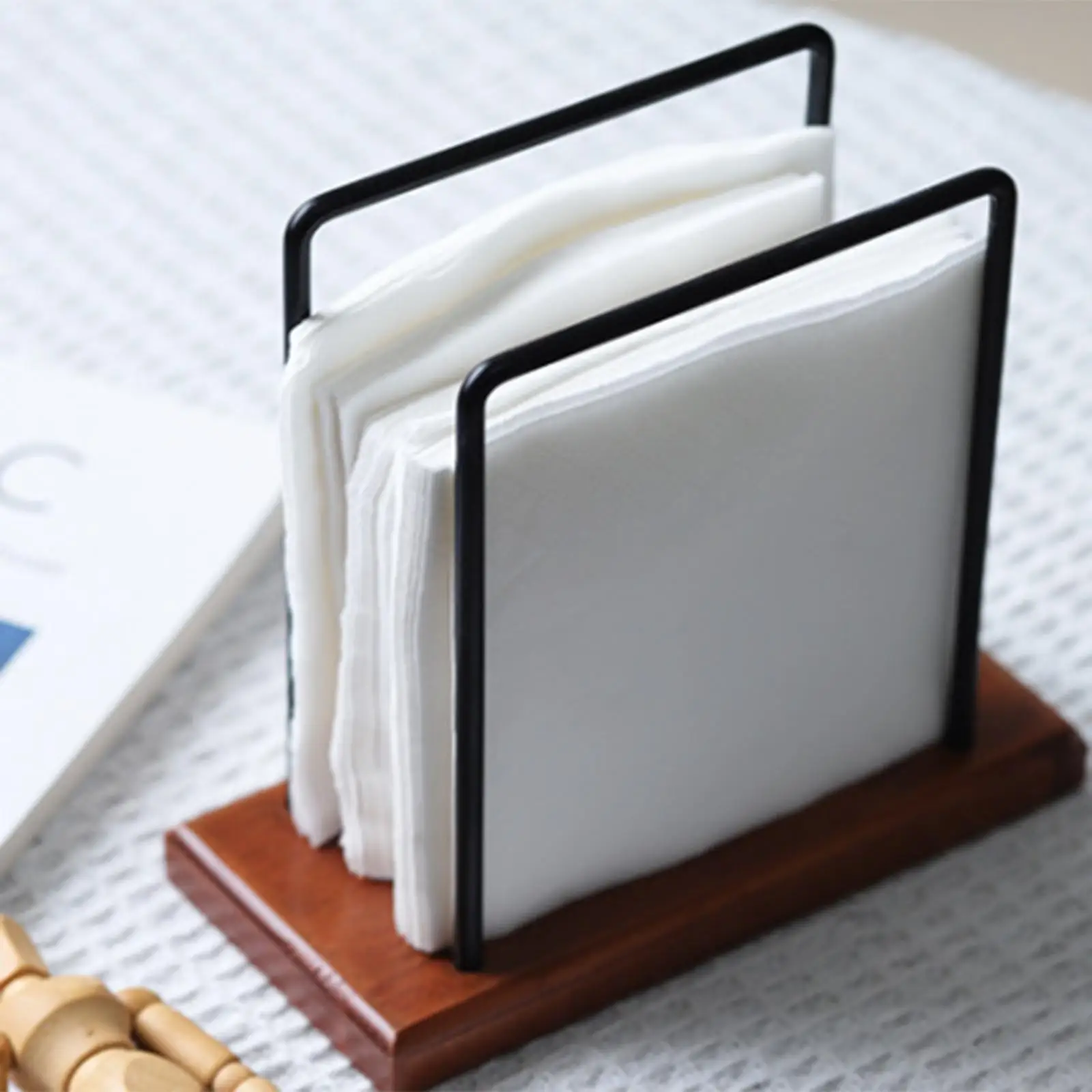 Image of Serviettenhalter aus Holz mit Metalldraht, für Küchen-Esstische, Dekoder-Arbeitsplatten, Papier-Cocktail-Serviettenhalter
