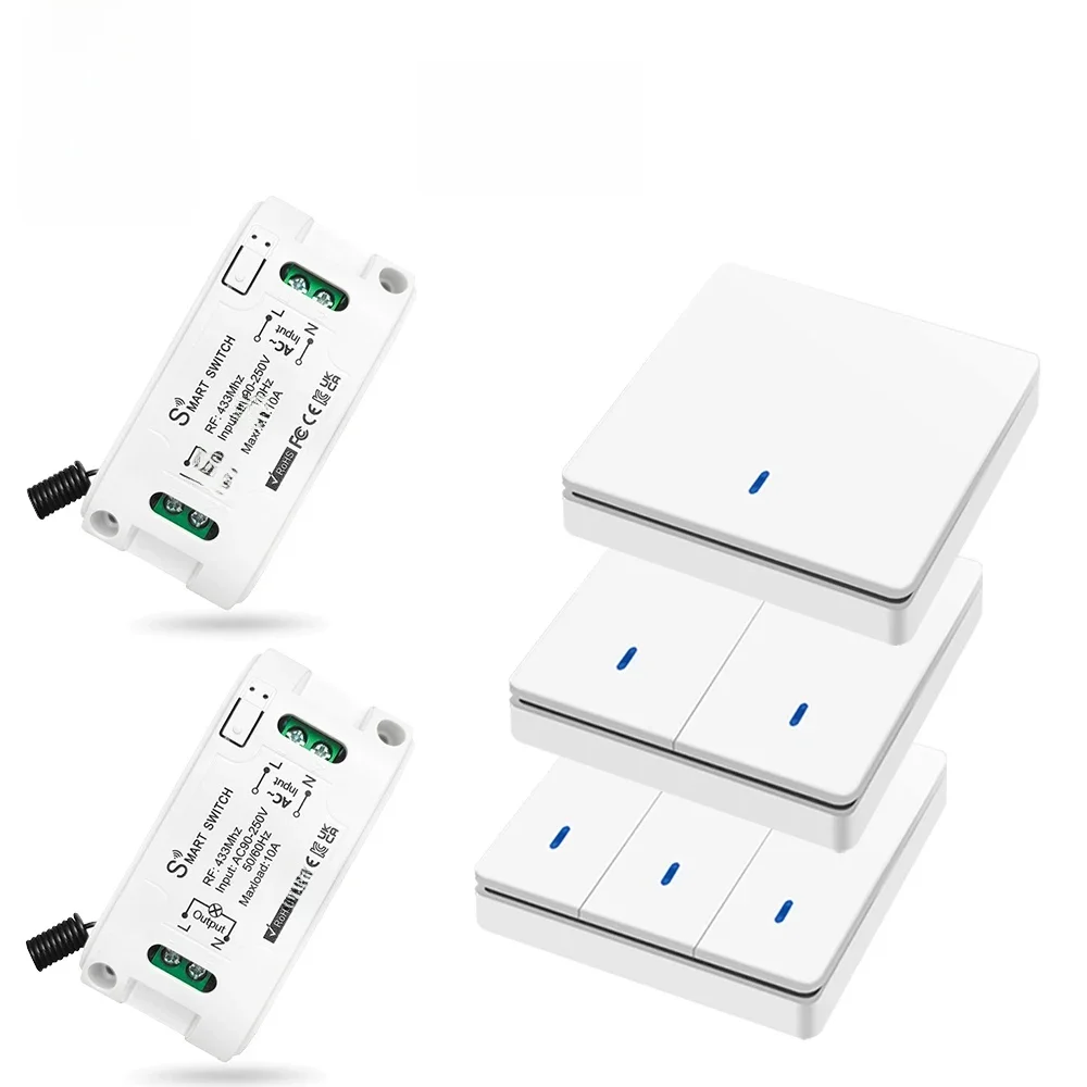 Diese Wall Switch 433Mhz bezprzewodowy nadajnik panelu ściennego rf 86 Wyłącznik bezpieczeństwa i odbiornik przekaźnika AC 110V 220V do lampy LED — zdjęcie 2