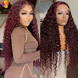 Perruque Lace Front Wig Remy bouclée naturelle, cheveux ondulés, bordeaux, 13x6, 13x4, pour femmes africaines