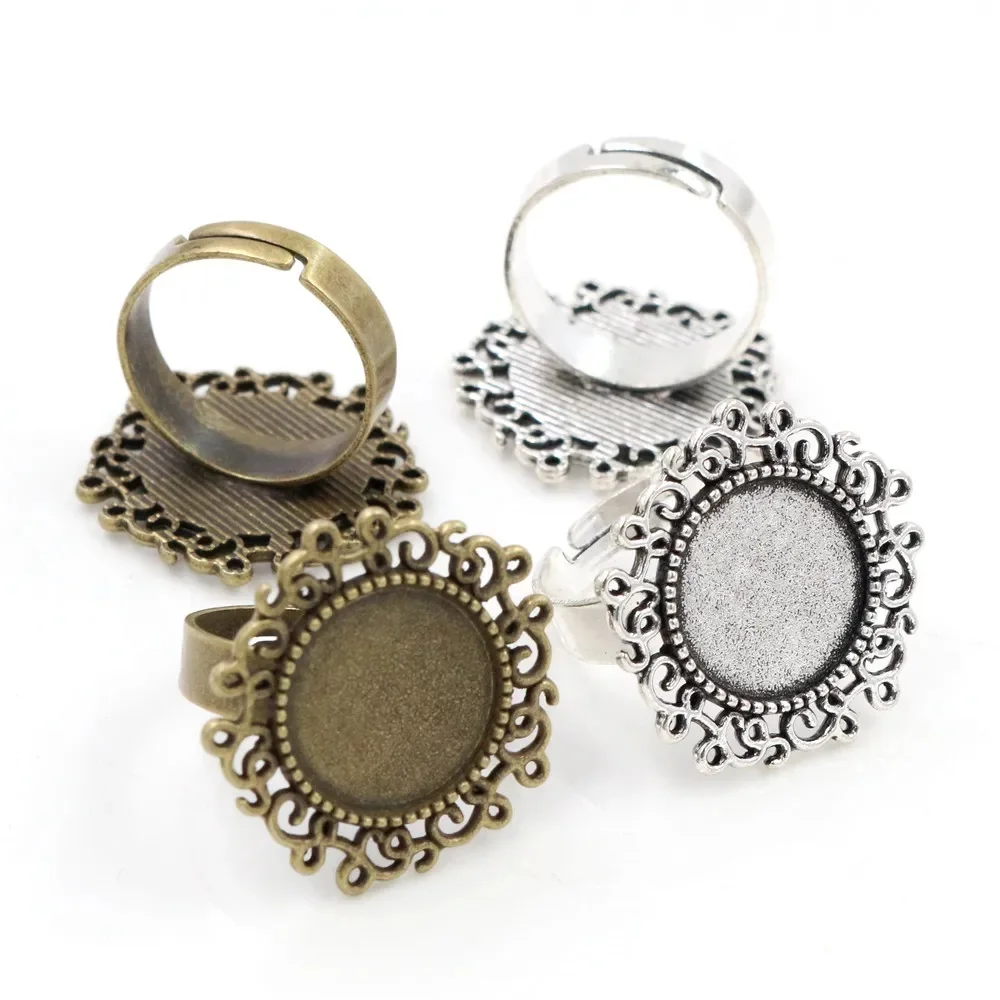 Fit 14mm 5 sztuk brązowy antyczne srebro kolory Plated okrągły regulowany pierścień ustawienia Blank/podstawy, pasuje 14mm szklane Cabochons — zdjęcie 2