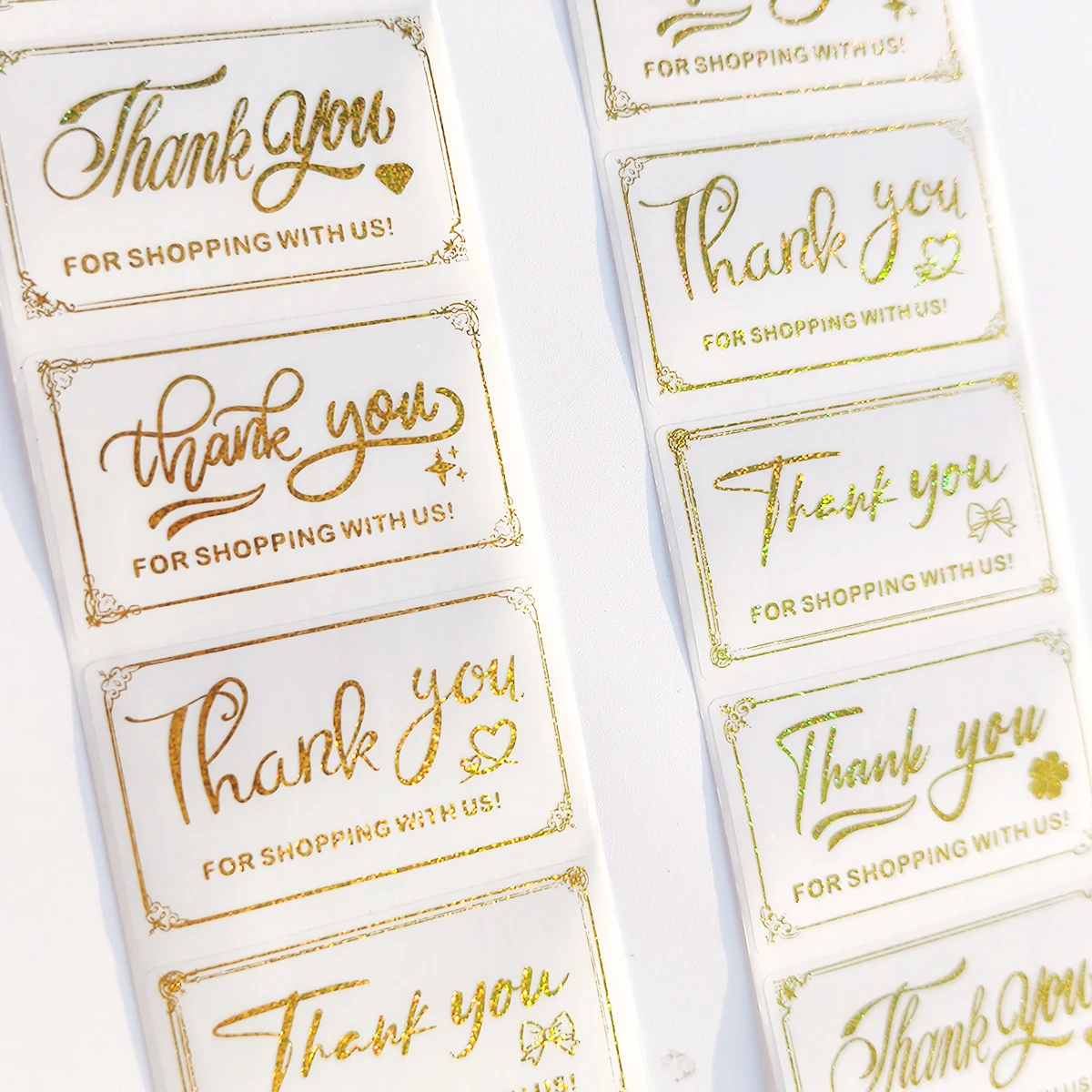 500 Pcs Thank You Stickers Roll – 5×3 cm Rectangular Adhesive Labels with Foil Effect for Gift Bags, Boxes & Business Packaging