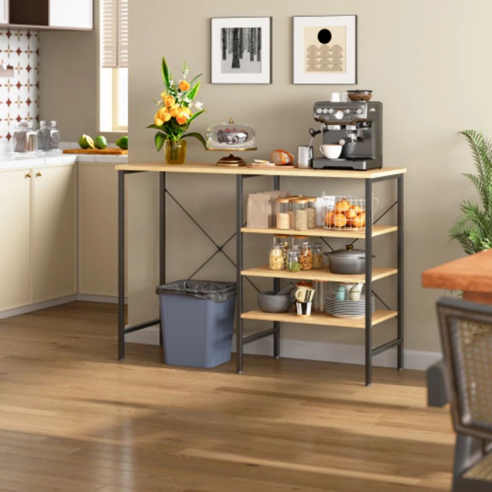 Table de rangement multifonctionnelle, table organisatrice librement combinable avec structure en métal noir et panneau imitation bois, assemblage flexible pour cuisine, salon, sous-sol et garage, 120x40x85,5 cm